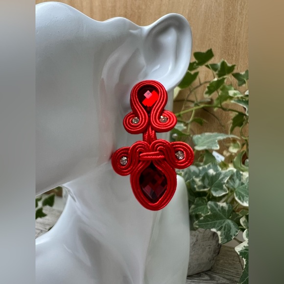 Sultry Red Evening Earrings - Elegant Stylish Earrings - Stylish Earrings - Picture 4 of 9